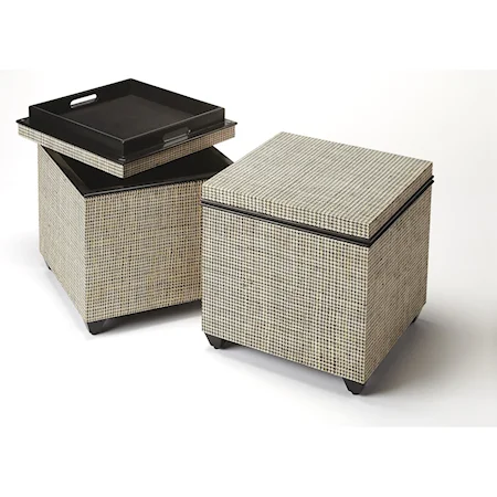 Stickland Houndstooth Raffia Storage Ottoman